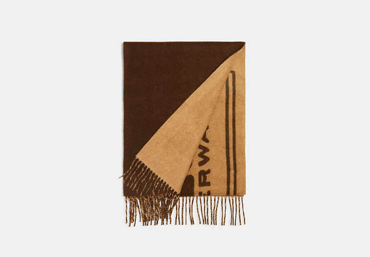 COACH®,CASHMERE SCARF WITH COACH BADGE,cashmere,Light Tan Black,Front View