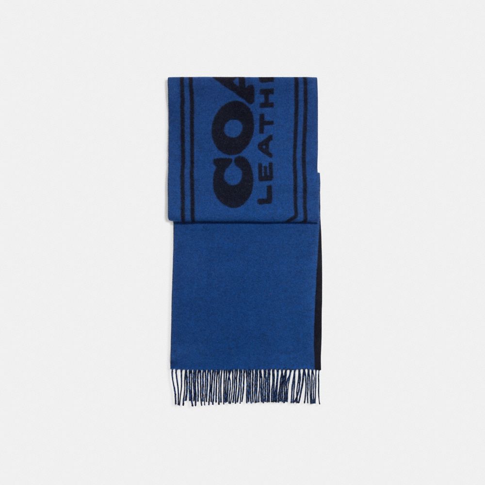 COACH®,CASHMERE SCARF WITH COACH BADGE,Blue Fin,Front View