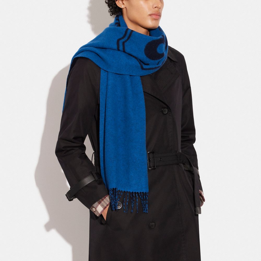 COACH®,CASHMERE SCARF WITH COACH BADGE,Blue Fin,Detail View