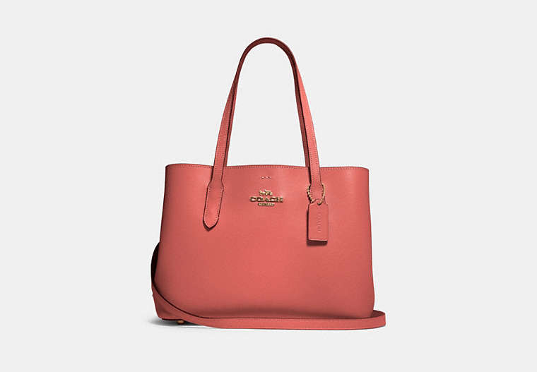 COACH®,AVENUE CARRYALL,Leather,Gold/Bright Coral Wine,Front View