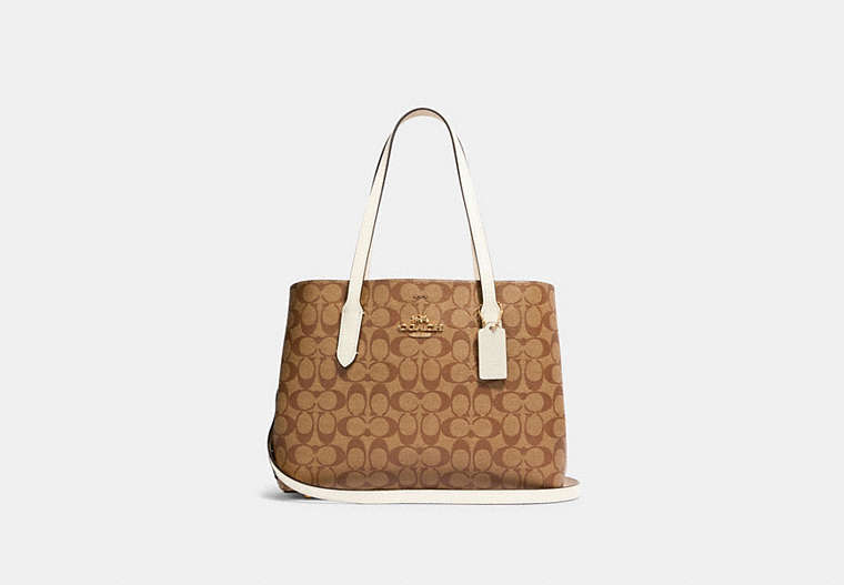 COACH®,AVENUE CARRYALL IN SIGNATURE CANVAS,Leather,Large,Gold/KHAKI/CHALK,Front View