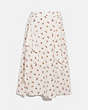 COACH®,HEART POSY DRAPED MIDI SKIRT WITH BUTTONS,Silk,Chalk,Front View