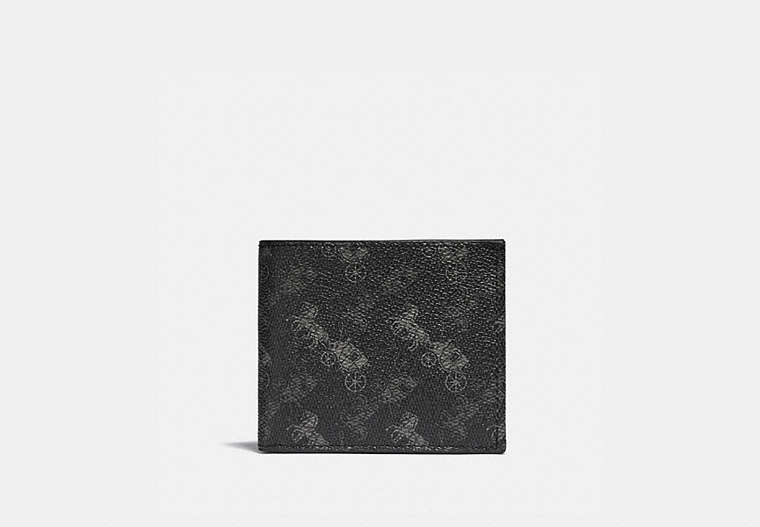 COACH®,DOUBLE BILLFOLD WALLET WITH HORSE AND CARRIAGE PRINT,Printed Coated Canvas,Mini,Charcoal,Front View