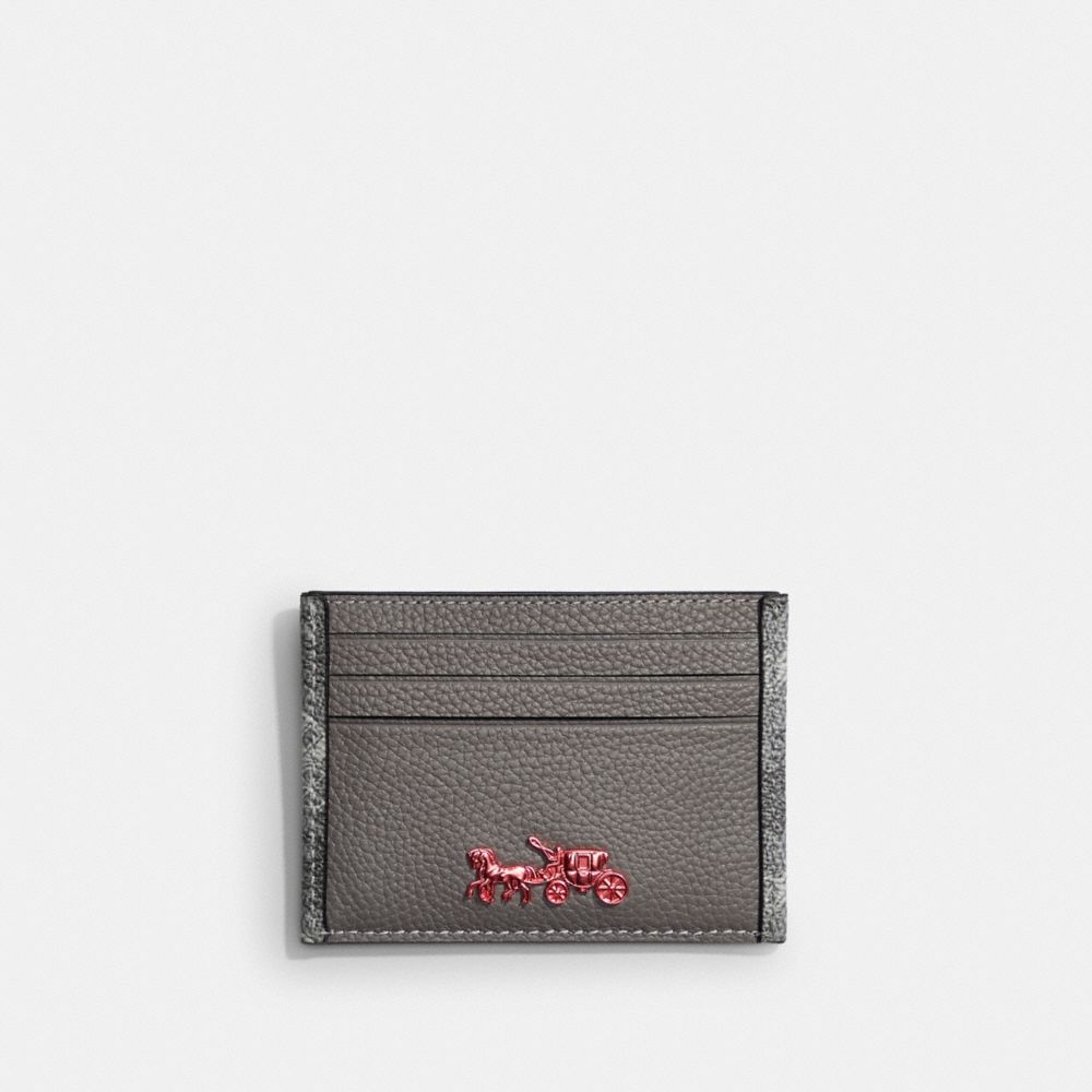 COACH®,Card Case With Horse And Carriage Print,Canvas,Leather,Card Case,Color Block,Casual,,Front View