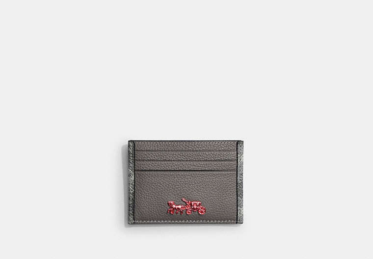 COACH®,CARD CASE WITH HORSE AND CARRIAGE PRINT,Printed Coated Canvas,GREY,Front View