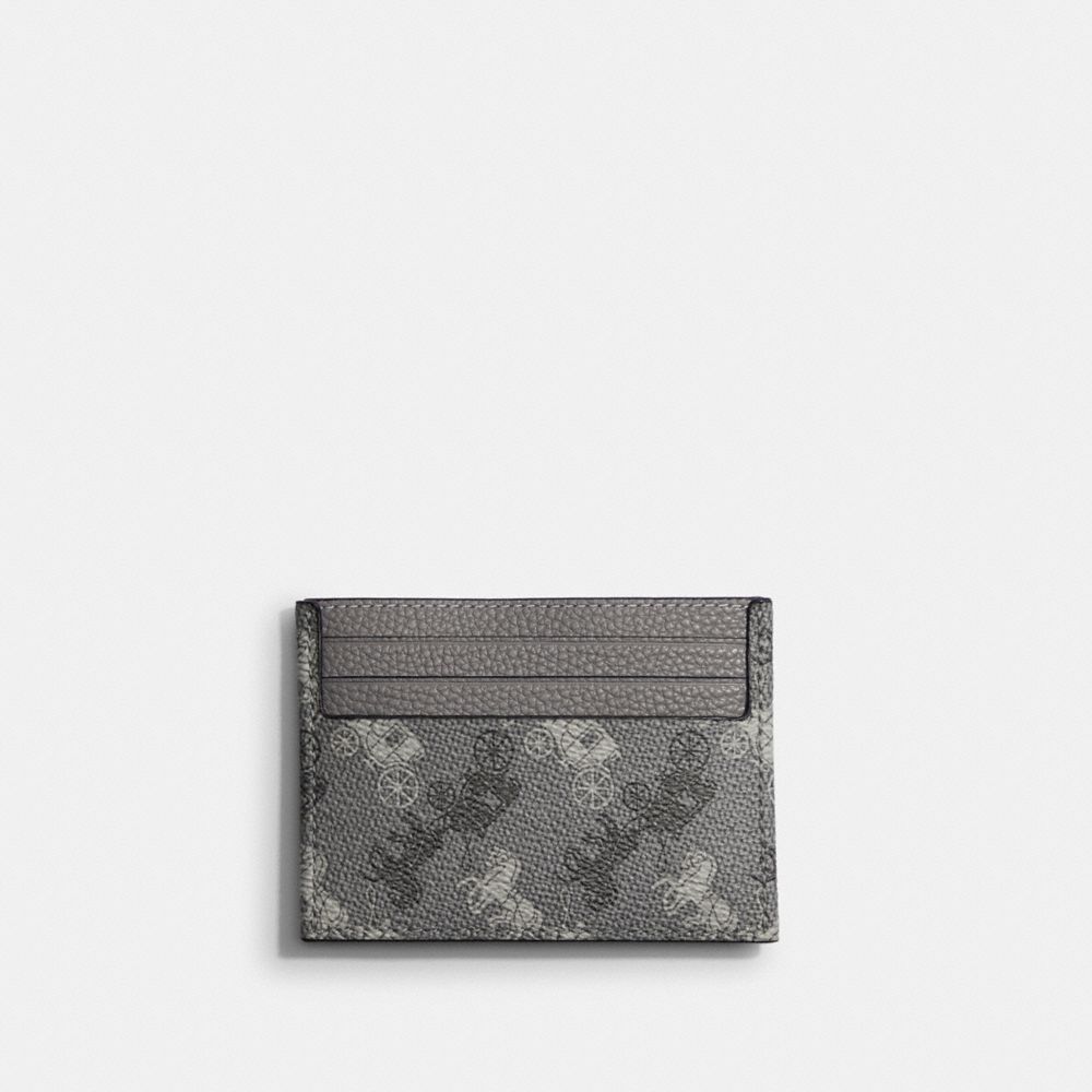 COACH®,CARD CASE WITH HORSE AND CARRIAGE PRINT,Printed Coated Canvas,GREY,Back View