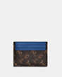 COACH®,CARD CASE WITH HORSE AND CARRIAGE PRINT,Printed Coated Canvas,Truffle/Blue Fin,Front View