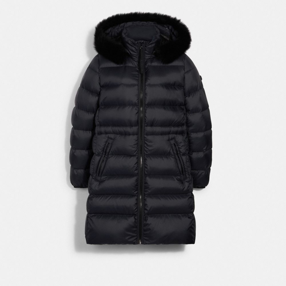 Long Slim Puffer With Shearling