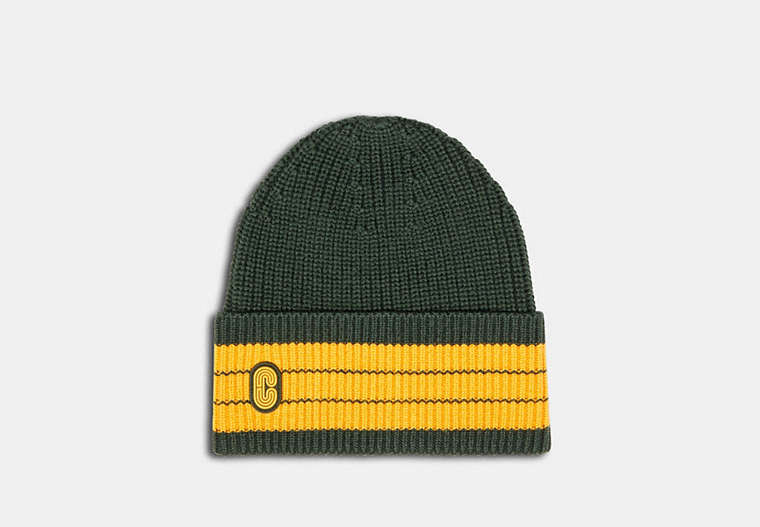 Striped Beanie With Coach Patch