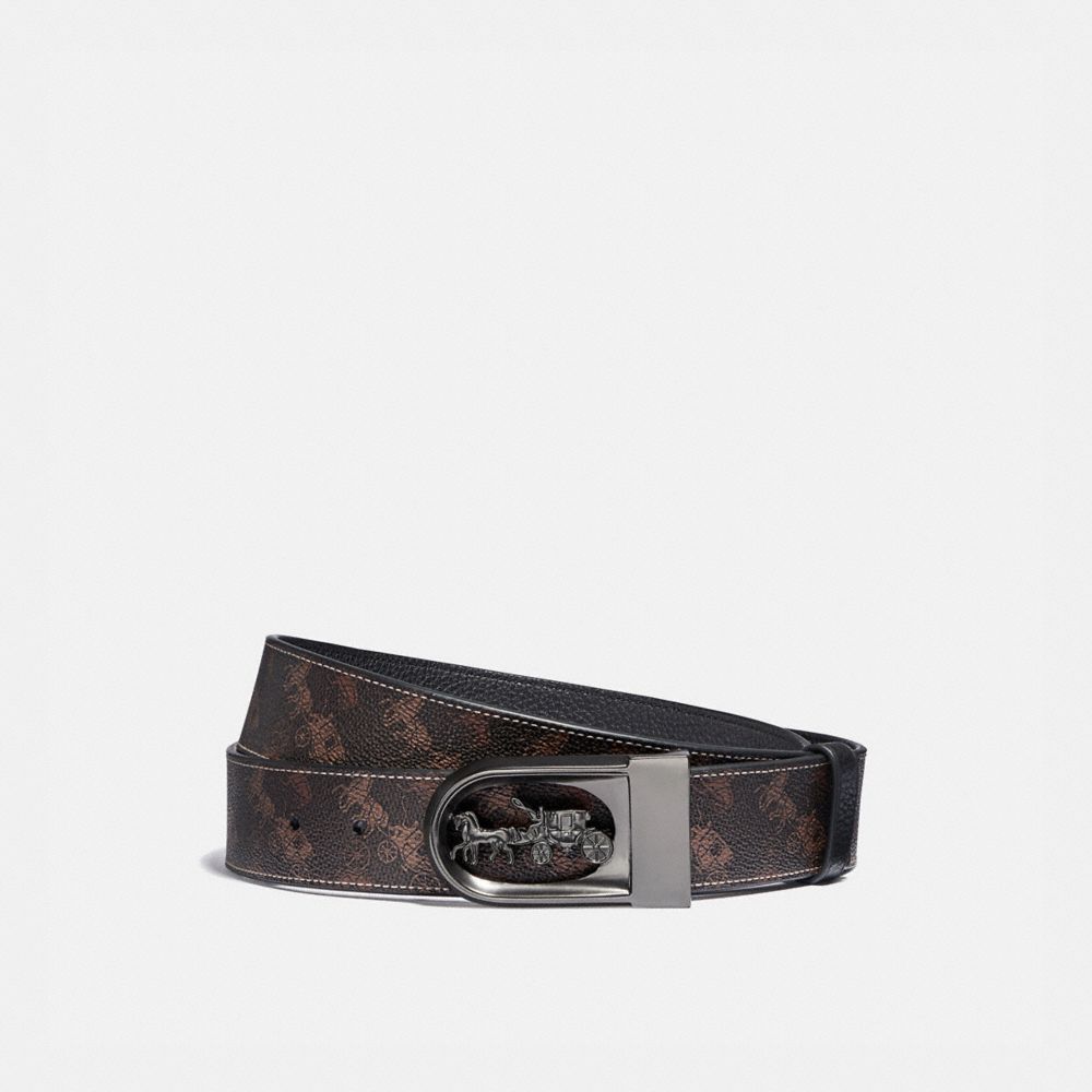 COACH®,HORSE AND CARRIAGE BUCKLE CUT-TO-SIZE REVERSIBLE BELT WITH HORSE AND CARRIAGE PRINT, 38MM,Coated Canvas,Truffle,Front View image number 0