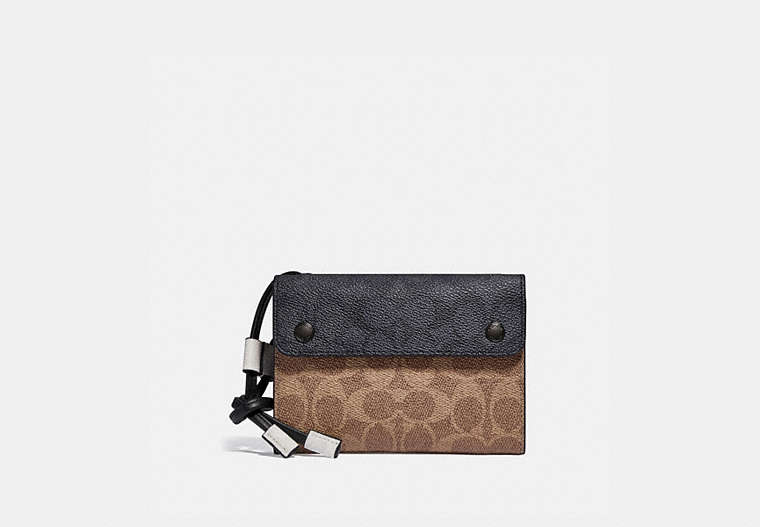 COACH®,TRAVEL WALLET CROSSBODY IN COLORBLOCK SIGNATURE CANVAS,Signature Coated Canvas/Smooth Leather,Charcoal/Khaki/Chalk,Front View