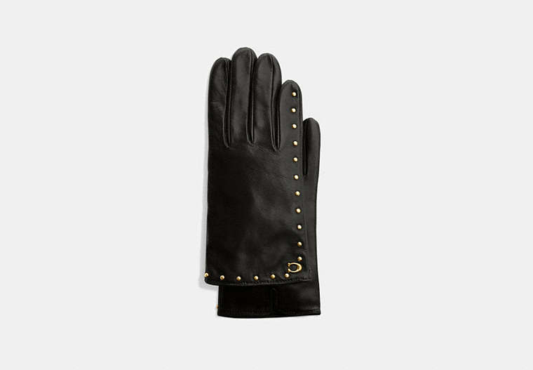 COACH®,STUDDED LEATHER GLOVES,Leather,Black,Front View