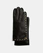 COACH®,STUDDED LEATHER GLOVES,Leather,Black,Front View