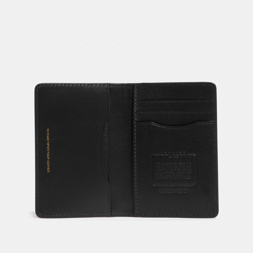 COACH®,Card Wallet,Calfskin Leather,Passport Case,Bi Fold,Logo,Casual,Black,Inside View,Top View