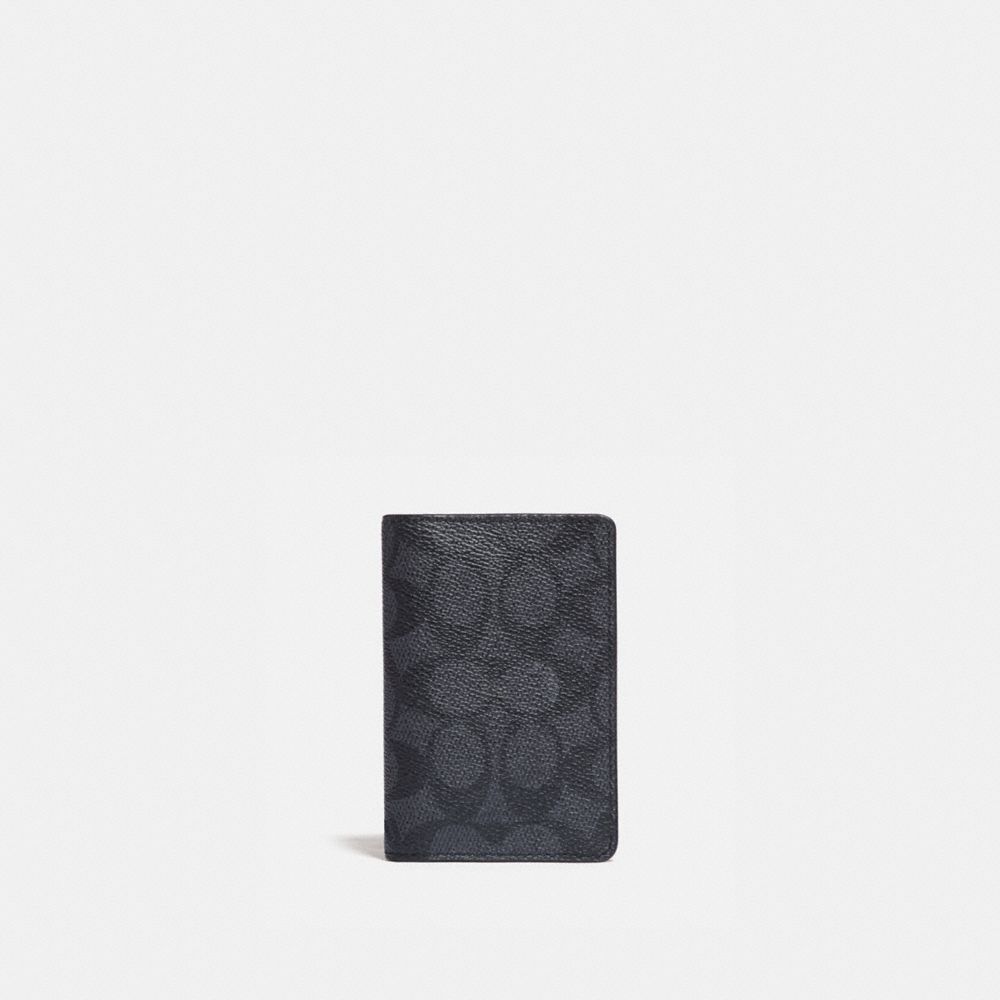 COACH®,CARD WALLET IN SIGNATURE CANVAS,Signature Coated Canvas/Smooth Leather,Mini,Charcoal/Black,Front View