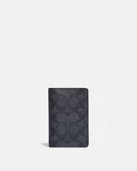 COACH®,CARD WALLET IN SIGNATURE CANVAS,Signature Coated Canvas/Smooth Leather,Mini,Charcoal/Black,Front View