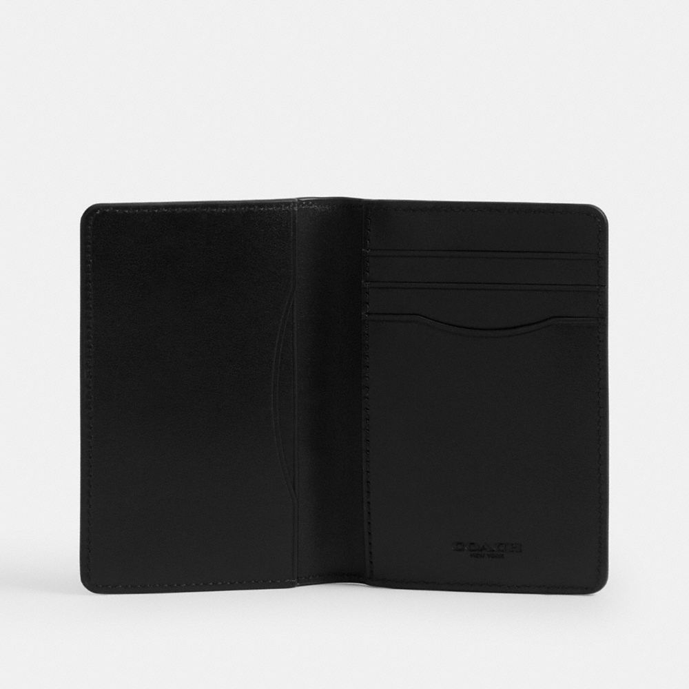 COACH®,Card Wallet In Signature Canvas,Calfskin Leather,Canvas,Bi Fold,Coat Wallet,Casual,Black,Inside View,Top View