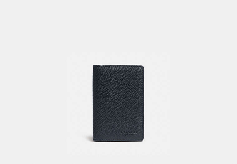 COACH®,CARD WALLET WITH SIGNATURE CANVAS INTERIOR,Pebble Leather/Signature Coated Canvas,Midnight/Charcoal,Front View
