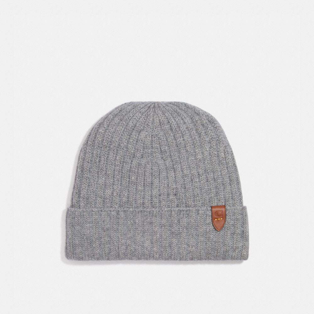 COACH®,BONNET EN CACHEMIRE,cachemire,GRIS CHINÉ,Front View