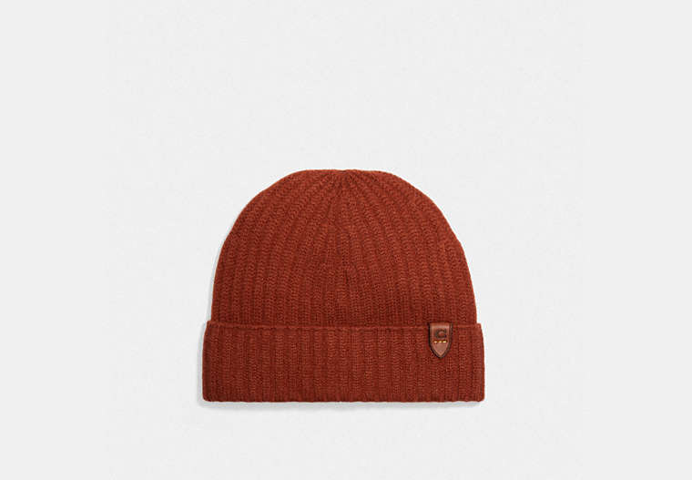COACH®,CASHMERE BEANIE,cashmere,Red Sand,Front View