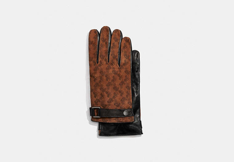 COACH®,HORSE AND CARRIAGE TECH NAPPA GLOVES,Leather,Saddle,Front View image number 0
