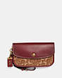 COACH®,CLUTCH IN SIGNATURE JACQUARD,cotton,Brass/Tan/Scarlet,Front View