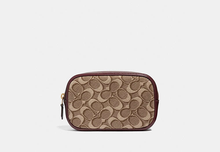 COACH®,BELT BAG IN SIGNATURE JACQUARD,cotton,Brass/Tan/Scarlet,Front View
