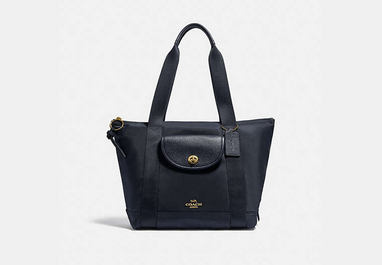 COACH®,CARGO TOTE,Nylon,Brass/Midnight Navy,Front View