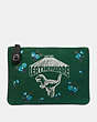 COACH®,TURNLOCK POUCH 26 WITH REXY,canvas,Pewter/Green,Front View