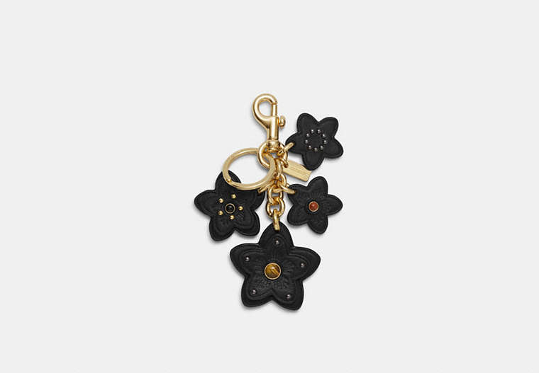 COACH®,WILDFLOWER MIX BAG CHARM,Leather,Gold/Black Multi,Front View
