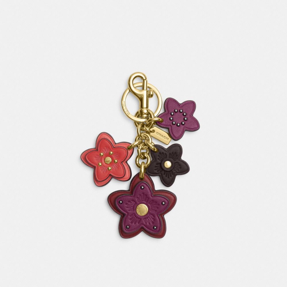 Leather Flower Bag Charm Keychain - Pink Multi