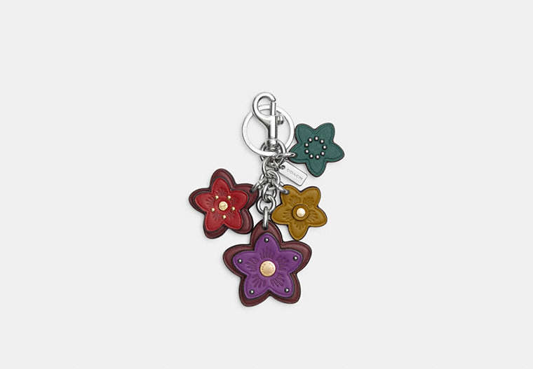 COACH®,WILDFLOWER MIX BAG CHARM,Leather,Silver/Deep Berry Multi,Front View