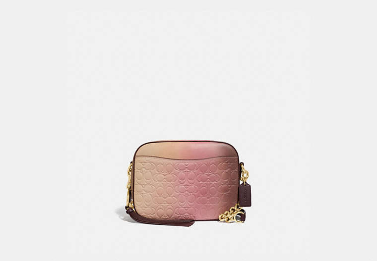 COACH®,CAMERA BAG IN OMBRE SIGNATURE LEATHER,Leather,Small,Gold/Pink Multi,Front View