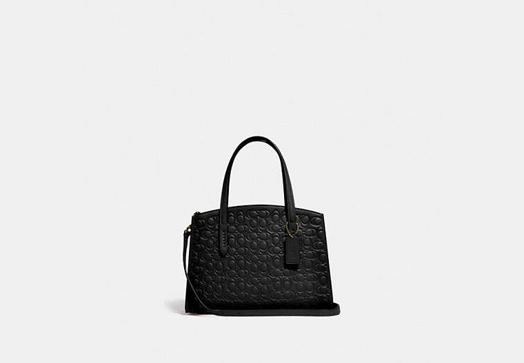 COACH®,CHARLIE CARRYALL 28 IN SIGNATURE LEATHER,Leather,Medium,Gold/Black,Front View image number 0