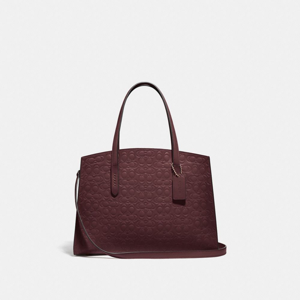 COACH®,CHARLIE CARRYALL IN SIGNATURE LEATHER,Leather,Gold/Oxblood,Front View