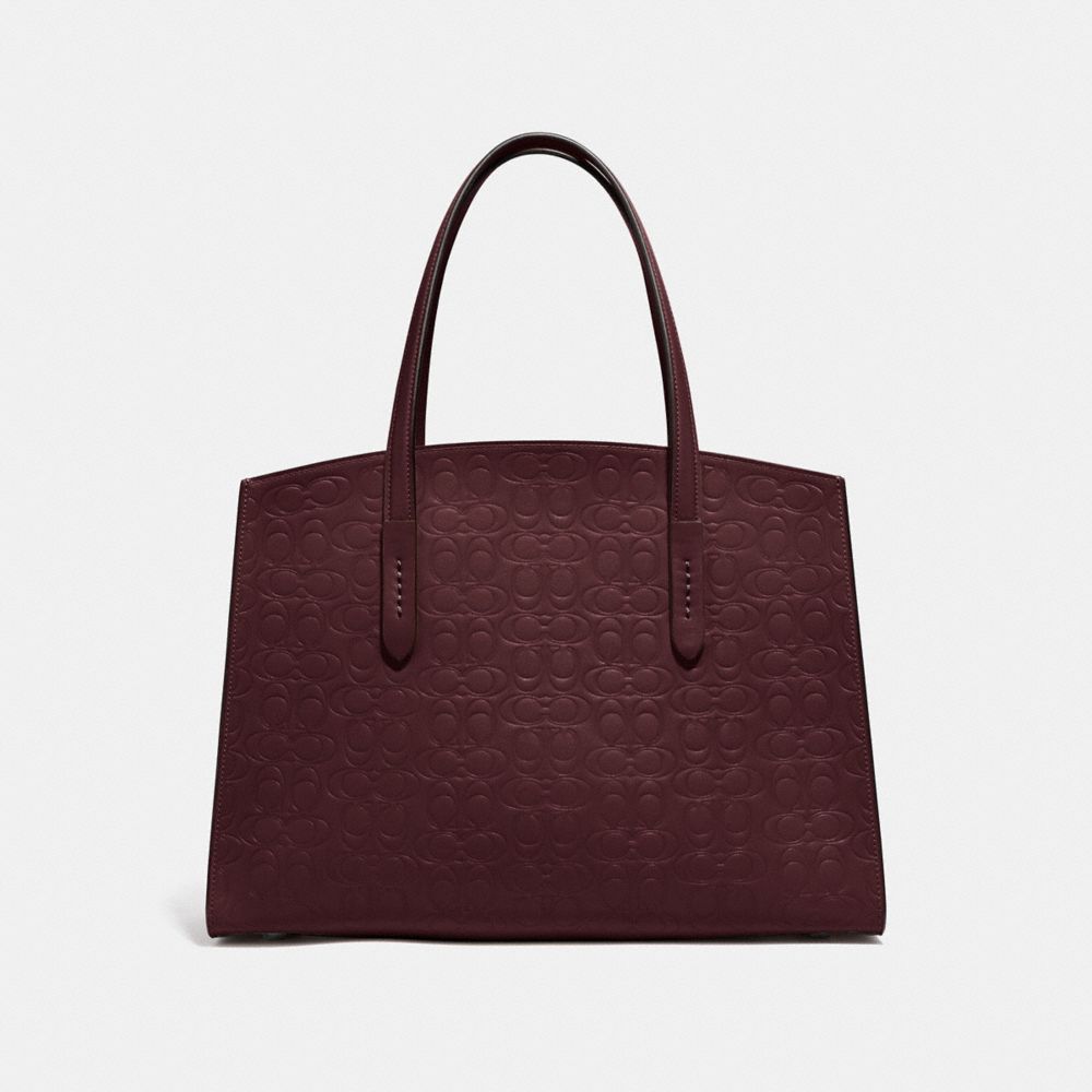 COACH®,CHARLIE CARRYALL IN SIGNATURE LEATHER,Leather,Gold/Oxblood,Back View
