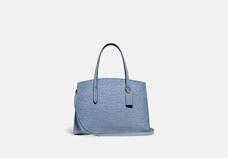 COACH®,CHARLIE CARRYALL IN SIGNATURE LEATHER,Leather,Silver/Mist,Front View