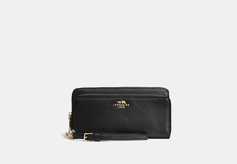 COACH®,DOUBLE ACCORDION ZIP WALLET IN SMOOTH LEATHER,Leather,Light Gold/Black,Front View