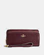 COACH®,DOUBLE ACCORDION ZIP WALLET IN SMOOTH LEATHER,Leather,Light Gold/Oxblood,Front View