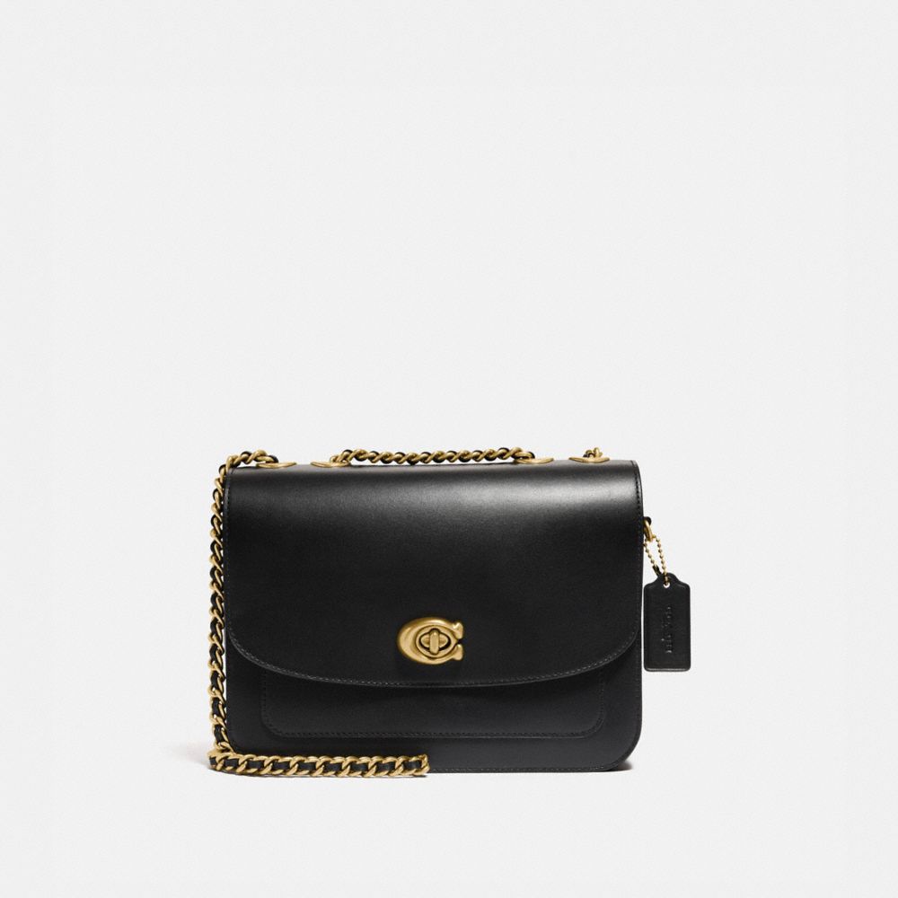 COACH®,MADISON SHOULDER BAG,Smooth Leather,Medium,Brass/Black,Front View image number 0