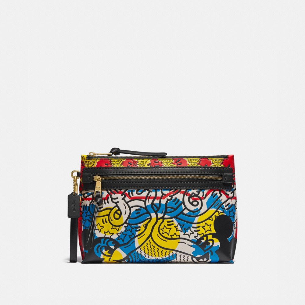 COACH®,DISNEY MICKEY MOUSE X KEITH HARING ACADEMY POUCH,Leather,Multi,Front View