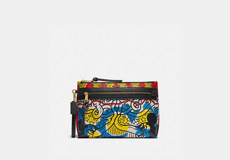 COACH®,DISNEY MICKEY MOUSE X KEITH HARING ACADEMY POUCH,Leather,Multi,Front View