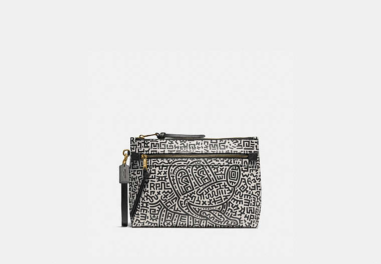 COACH®,POCHETTE DISNEY MICKEY MOUSE X KEITH HARING ACADEMY,Cuir,Noir Et Blanc,Front View