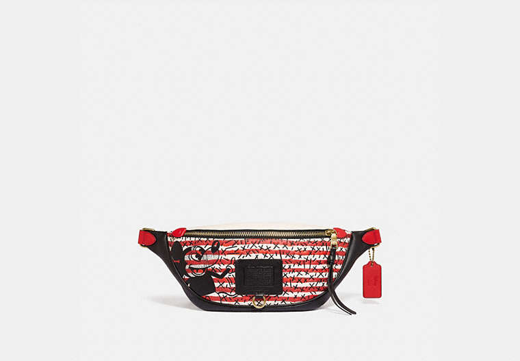 COACH®,DISNEY MICKEY MOUSE X KEITH HARING RIVINGTON BELT BAG,n/a,Medium,OL/RED MULTI,Front View image number 0