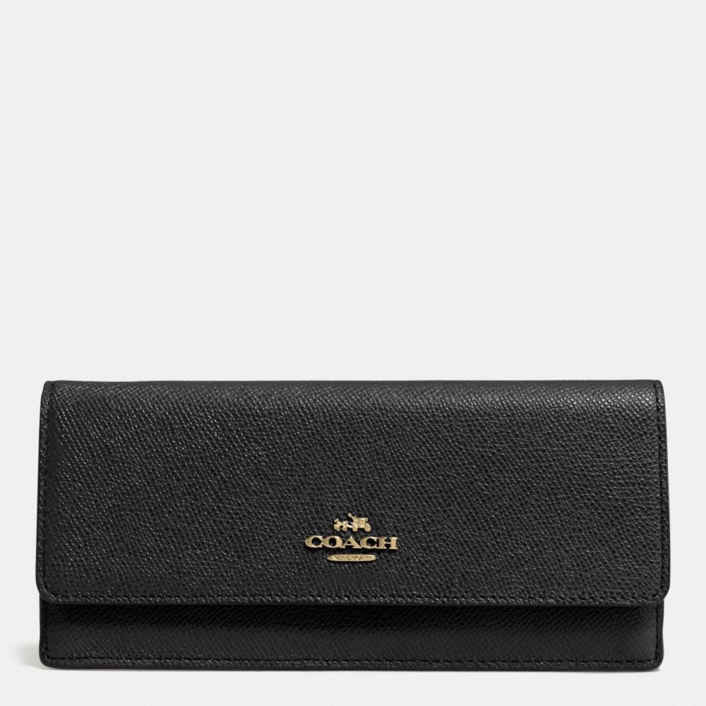 COACH®,SOFT WALLET,Leather,Light Gold/Black,Front View