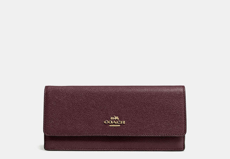COACH®,SOFT WALLET,Leather,Light Gold/Oxblood,Front View