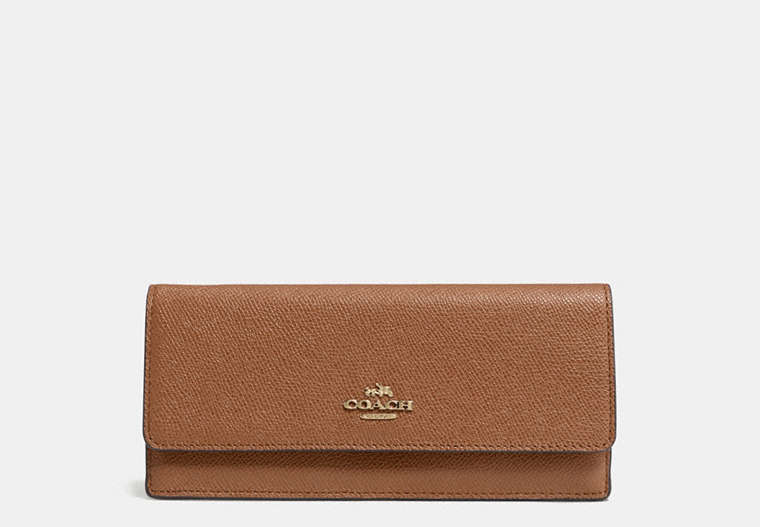 COACH®,SOFT WALLET,Leather,Light Gold/Saddle,Front View