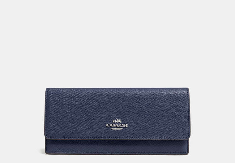 COACH®,SOFT WALLET,Leather,Silver/NAVY,Front View