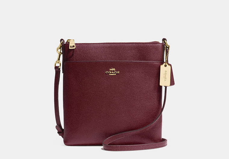 COACH®,NORTH/SOUTH SWINGPACK,Leather,Mini,Light Gold/Burgundy,Front View