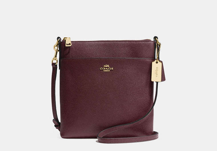 COACH®,NORTH/SOUTH SWINGPACK,Leather,Mini,Light Gold/Oxblood,Front View